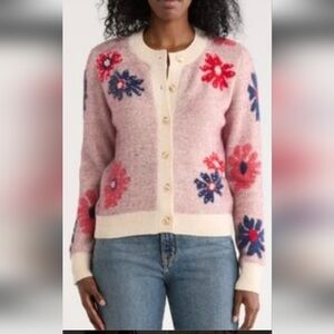 Nicole Miller Floral Knit Cardigan in Cream and Pink